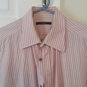 Gucci Pink/brown stripe men's dress shirt 17.5